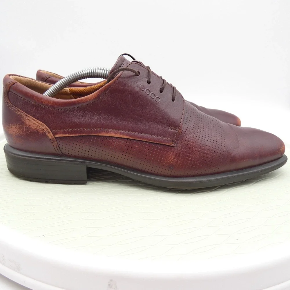 Ecco Cairo Perforation Tie Mens US 11-11.5 Dress Shoes Brown Leather Oxford